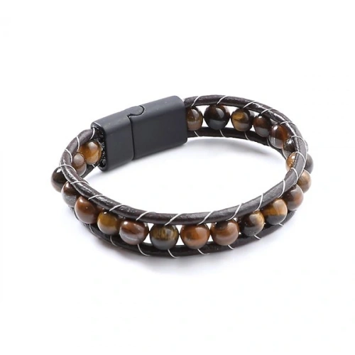 Moncuk Design Kaplan Gözü Doğaltaşlı Deri Bileklik 33512B2D8M11