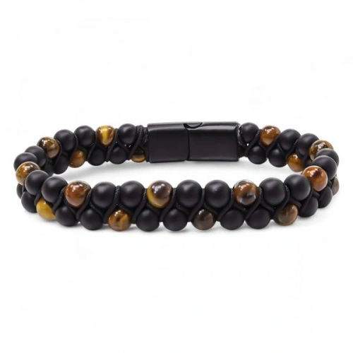 Moncuk Design Kaplan Gözü Ve Oniks Doğaltaş Ve Çelik Halatlı Erkek Bileklik 33512B18D2