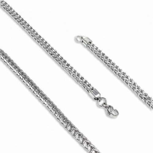 Moncuk Design Köşeli Kral Bakla Örgülü Çelik Kolye 4Mm 3351CEK046