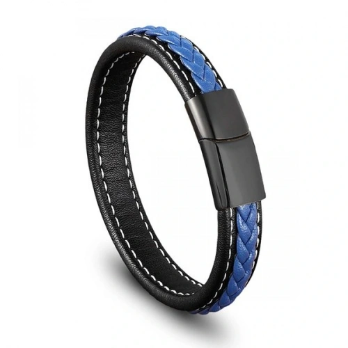 Moncuk Design Lacivert & Siyah Saç Örgülü Deri Ve Çelik Bileklik 33513B8D11