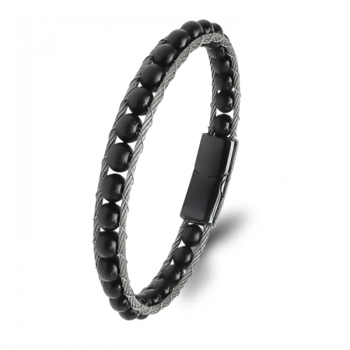 Moncuk Design Oniks Doğaltaş Ve Çelik Halat Örme Bileklik 33512B2DH1