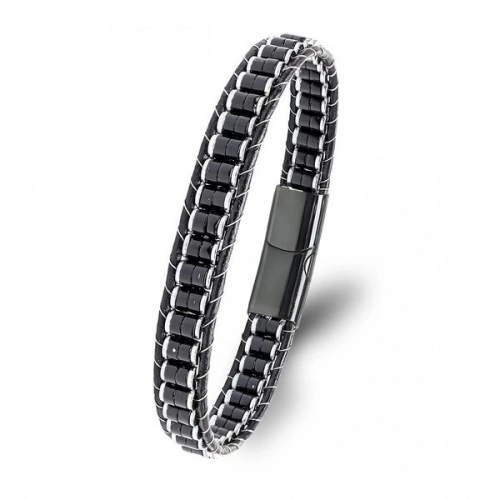 Moncuk Design Oniks & Hematit Çelik Örgülü Deri Bileklik 33512B22D2
