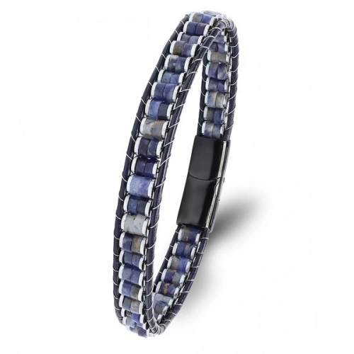 Moncuk Design Orijinal Deri, Lapis Doğaltaş ve 316L Titanyum Çelik Erkek Bileklik 33512B22D10