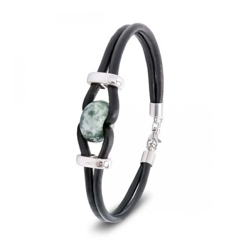 Moncuk Design Yeşil Jasper Doğal Taşlı Deri Ve Çelik Bileklik 33512B14D4