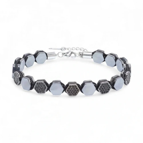 Moncuk Design Zirkon Taşlı Ayarlanabilir Hematit Çelik Bileklik 33512B16D1