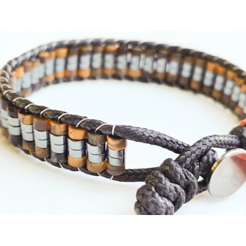 Odun Jespar Doğal Taş Örme Erkek Bilekliği 4X2 mm