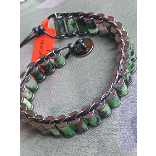 Ruby Zoisit Yeşil Doğal Taş Örme Erkek Bilekliği 4X2 mm