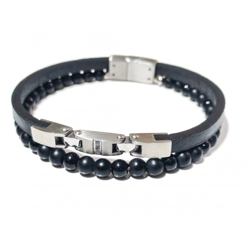 Siyah Deri ve Çelik Erkek Bileklik