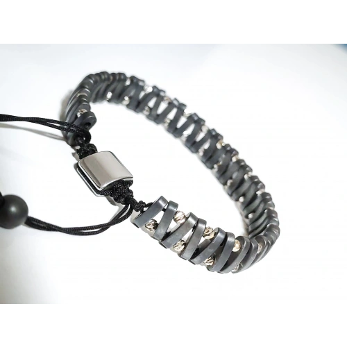 Parlak Gri Hematit Taşlı Ayarlanabilir Erkek Bileklik