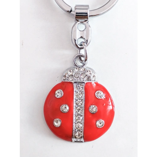 Üzeri Taşlarla Bezeli Kırmızı Uğur Böceği Metal Anahtarlık
