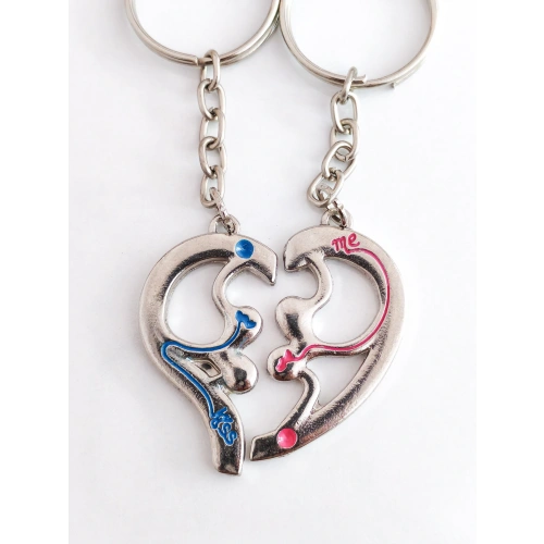 Yarım Kalp Şeklinde İkiz Metal Anahtarlık