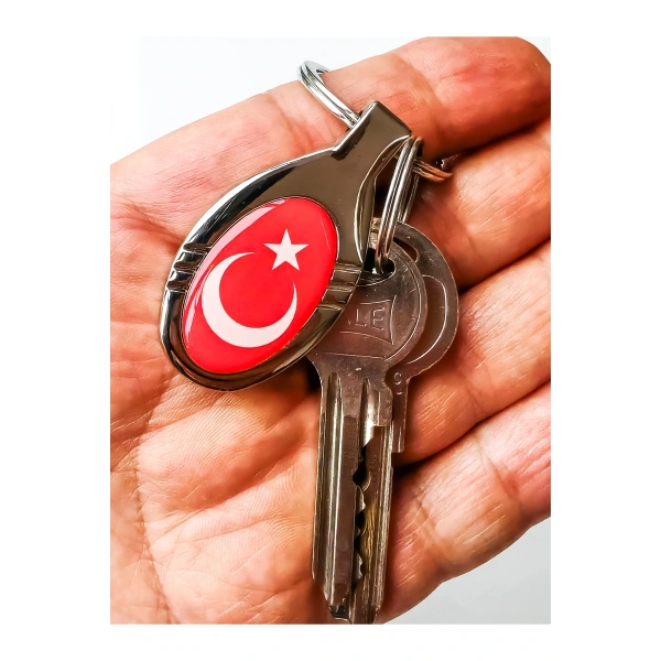 Kırmızı Türk Bayraklı Oval Metal Anahtarlık
