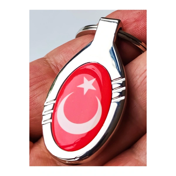 Kırmızı Türk Bayraklı Oval Metal Anahtarlık