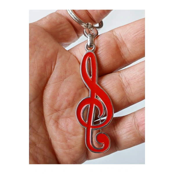 Kırmızı Renkli Sol Notalı Metal Anahtarlık