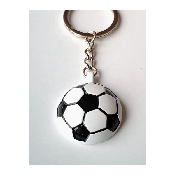 Siyah Beyaz Futbol Takımı Temalı - Yarım Futbol Topu - Arkası Aynalı Anahtarlık