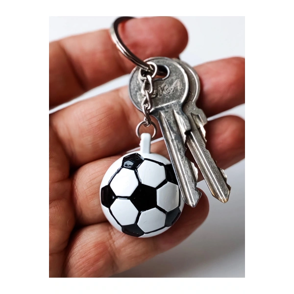 Siyah Beyaz Futbol Takımı Temalı - Yarım Futbol Topu - Arkası Aynalı Anahtarlık