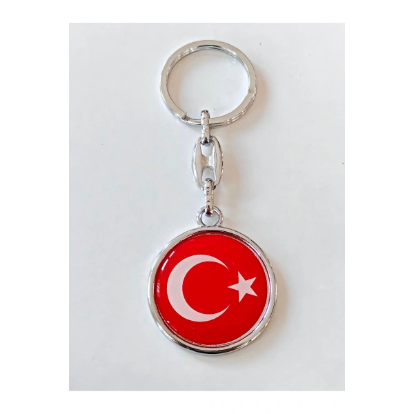 Kırmızı Türk Bayraklı Metal ve plAnahtarlık