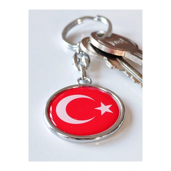 Kırmızı Türk Bayraklı Metal ve plAnahtarlık