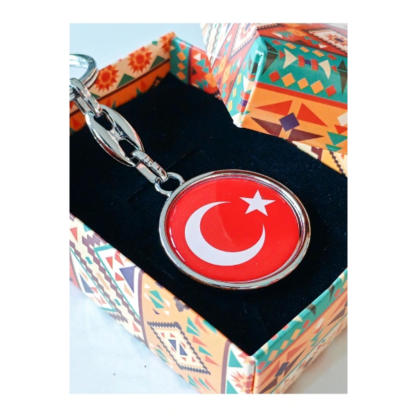 Kırmızı Türk Bayraklı Metal ve plAnahtarlık