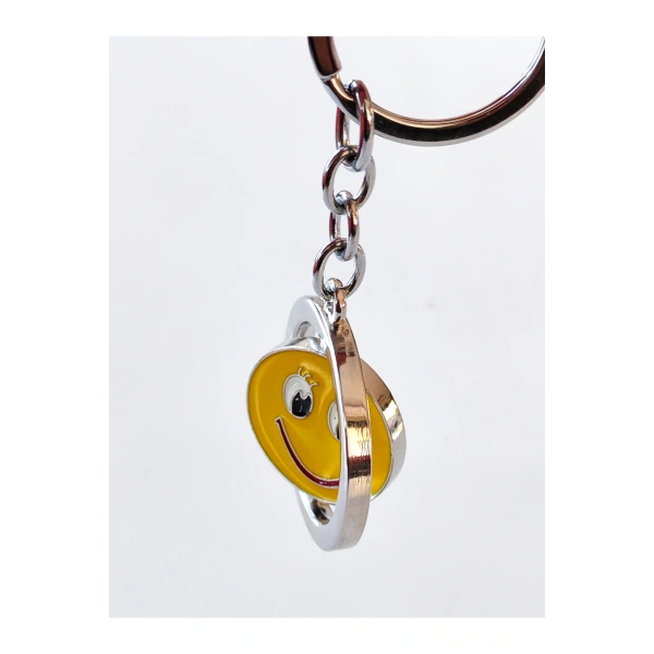 Sarı Gülen Surat Emojili Dönebilen Metal Anahtarlık