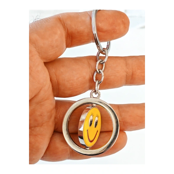 Sarı Gülen Surat Emojili Dönebilen Metal Anahtarlık