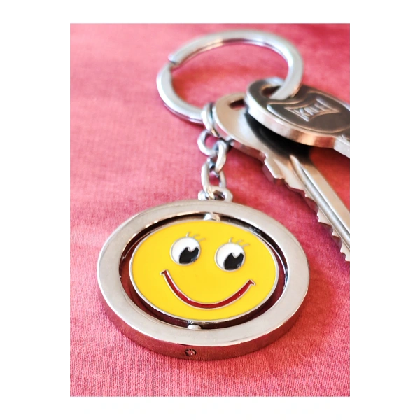 Sarı Gülen Surat Emojili Dönebilen Metal Anahtarlık