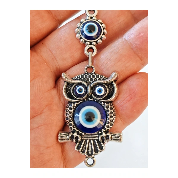 Baykuş Şekilli Üzeri Cam Göz Süslemeli İnce İşlemeli Metal Anahtarlık