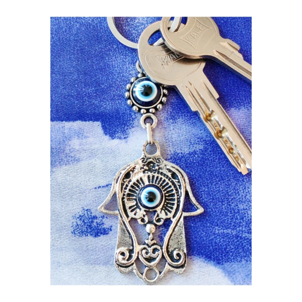 Nazar Boncuklu Fatımanın Eli Metal Anahtarlık