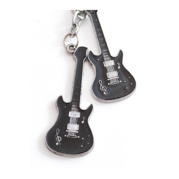 Siyah İki Gitarlı Metal Anahtarlık