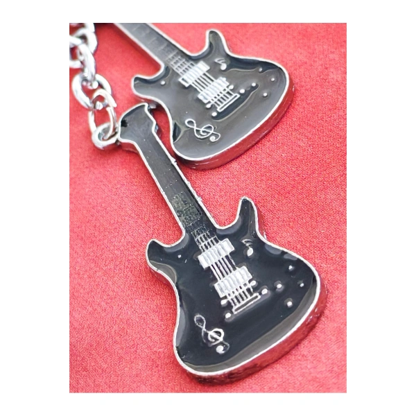 Siyah İki Gitarlı Metal Anahtarlık