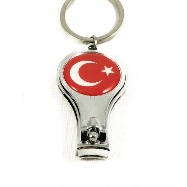 Türk Bayrağı Desenli Tırnak Makaslı Metal Anahtarlık