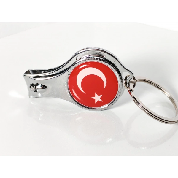 Türk Bayrağı Desenli Tırnak Makaslı Metal Anahtarlık