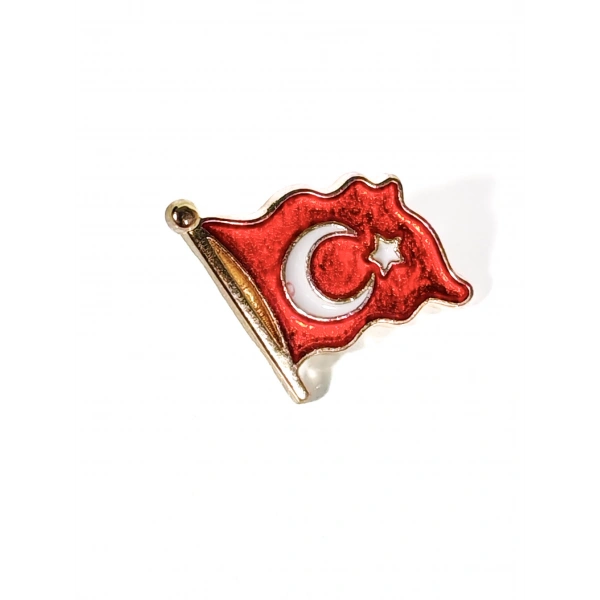 Dalgalanan Kırmızı Türk Bayrağı Metal Rozet