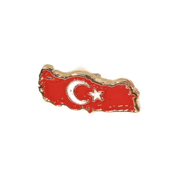 Kırmızı Türkiye Haritalı Ay Yıldızlı Metal Rozet