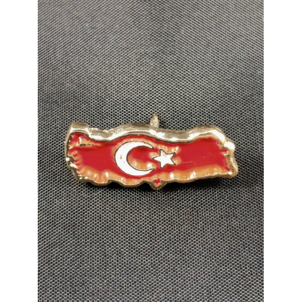 Kırmızı Türkiye Haritalı Ay Yıldızlı Metal Rozet