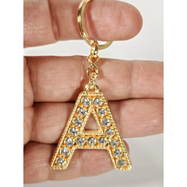 Taşlı A Harfi Gold Metal Anahtarlık – Kişisel Stil, Zarif Işıltı