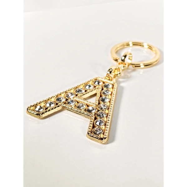 Taşlı A Harfi Gold Metal Anahtarlık – Kişisel Stil, Zarif Işıltı