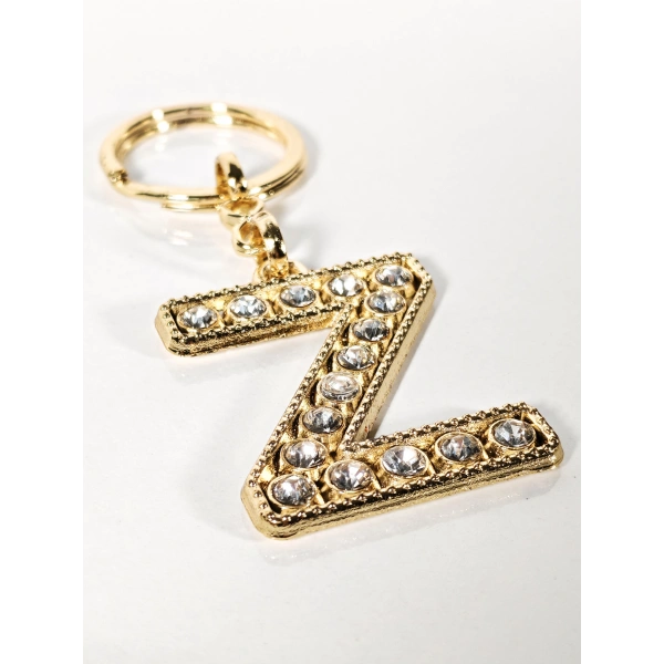 Taşlı Z Harfi Gold Metal Anahtarlık – Kişisel Anlam, Şık Işıltı ve Zarif Tasarım