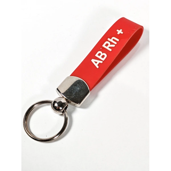 AB Rh(+) Pozitif Kan Grubu Silikon Anahtarlık – Acil Durumlar İçin Hayati Bilgi