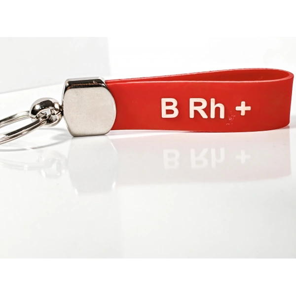 B Rh(+) Pozitif Kan Grubu Silikon Anahtarlık – Acil Durumlar İçin Hayati Bilgi