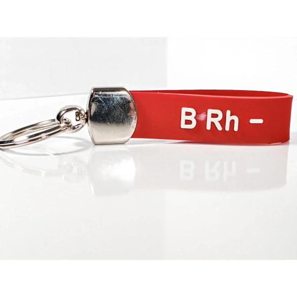 B Rh(-) Negatif Kan Grubu Silikon Anahtarlık – Acil Durumlar İçin Hayati Bilgi