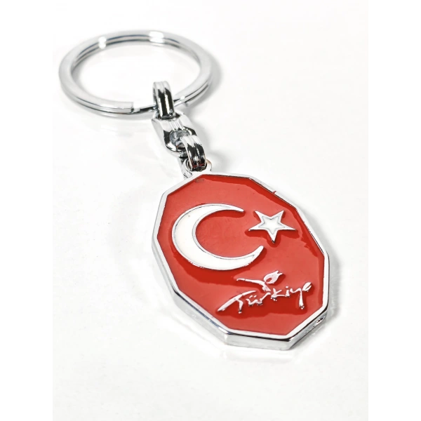 Kırmızı Ay Yıldız,  “Türkiye” Yazılı Sekizgen Metal Anahtarlık