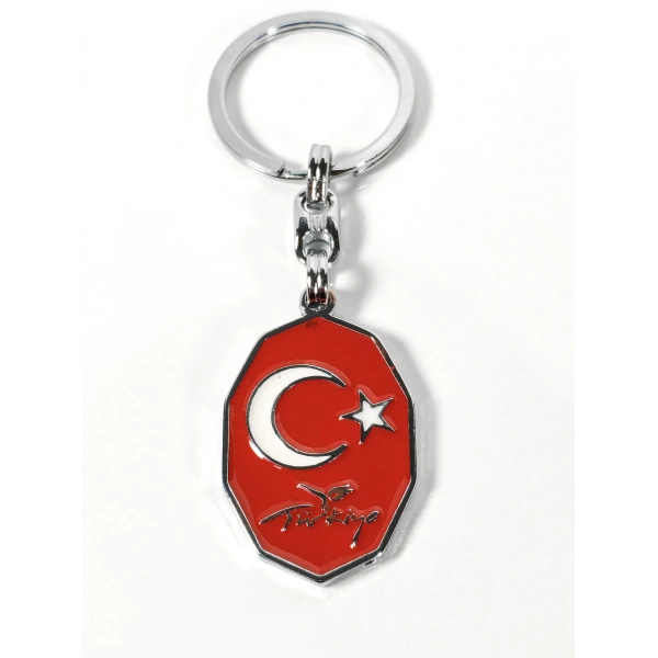 Kırmızı Ay Yıldız,  “Türkiye” Yazılı Sekizgen Metal Anahtarlık