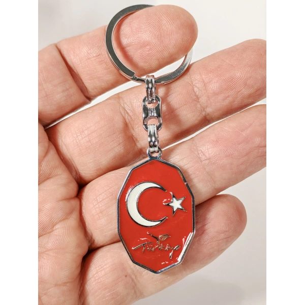 Kırmızı Ay Yıldız,  “Türkiye” Yazılı Sekizgen Metal Anahtarlık