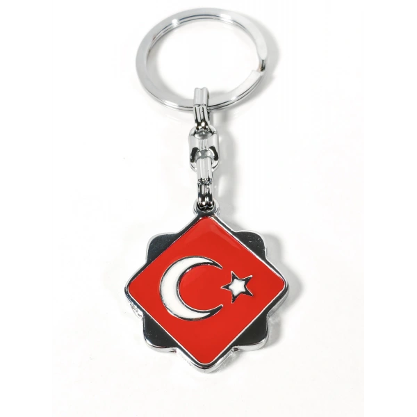 Kırmızı Ay Yıldız Motifli Metal Anahtarlık – Klasik ve Zarif Milli Sembol