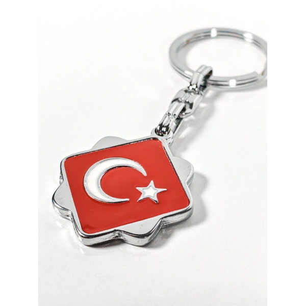Kırmızı Ay Yıldız Motifli Metal Anahtarlık – Klasik ve Zarif Milli Sembol