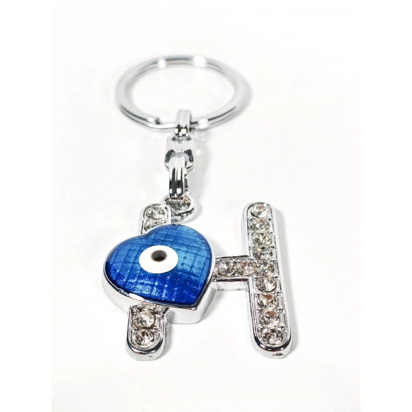 Taşlı “H” Harfi Nazar Detaylı Anahtarlık – Kişisel Anlam ve Işıltılı Şıklık