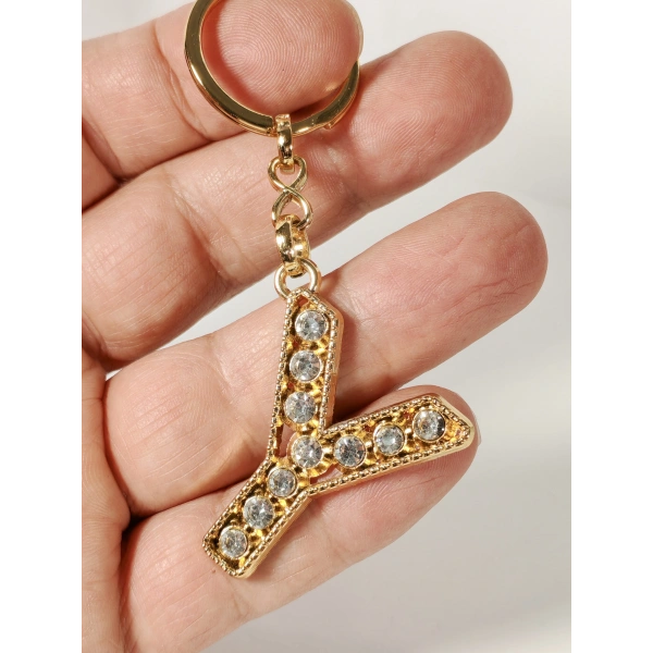 Y Harfi Taşlı Gold Metal Anahtarlık – Şık ve Parlak Tasarım