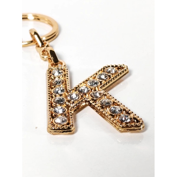 K Harfi Taşlı Gold Renk Metal Anahtarlık – Şık ve Işıltılı Harf Tasarımı