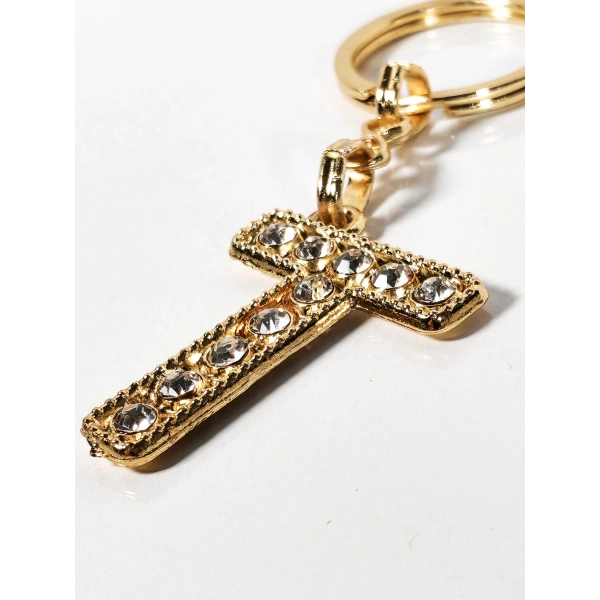 T Harfi Taşlı Gold Renk Metal Anahtarlık – Şık ve Işıltılı Harf Tasarımı